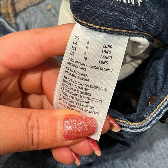 American Eagle Outfitters Super Super Stretch Jeans Raw Hem Medium Wash 6 Long - Picture 7 of 11